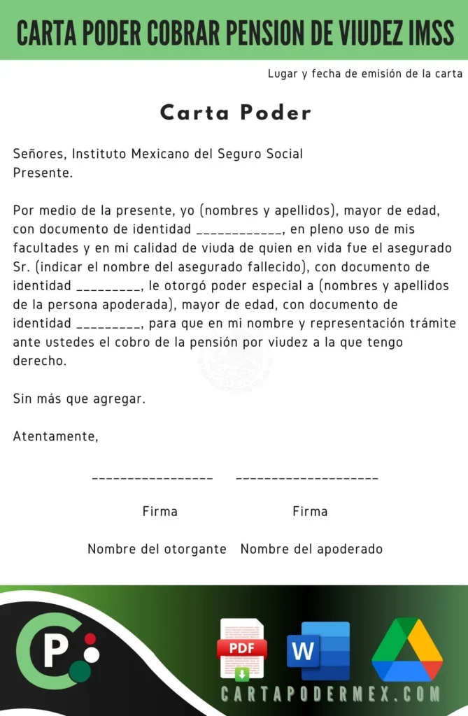 Carta Poder para Cobrar Pensión por Viudez IMSS Poder