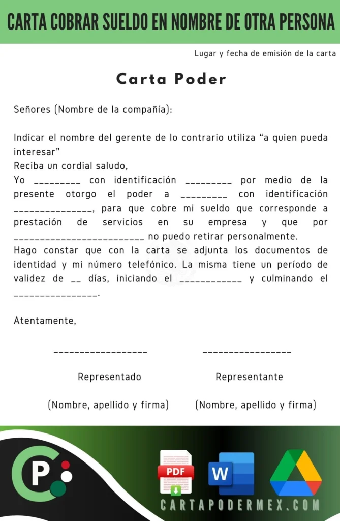 carta cobrar sueldo en nombre de otra persona