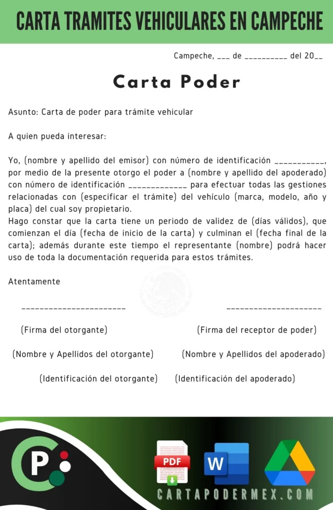 carta para tramites vehiculares en campeche