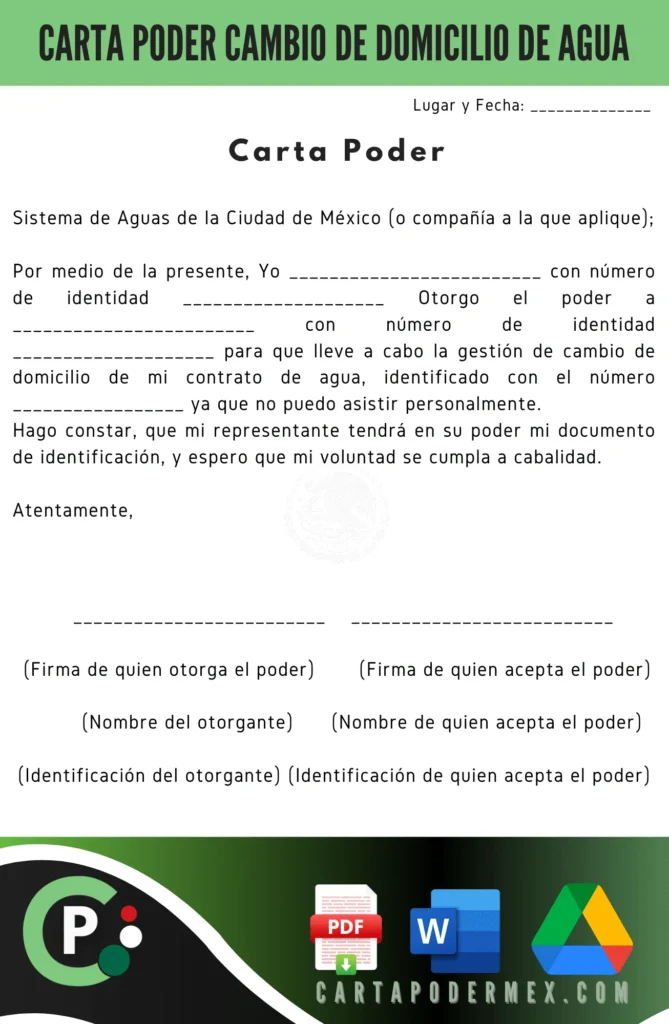 Carta Poder Para Cambio Domicilio De Agua Guia