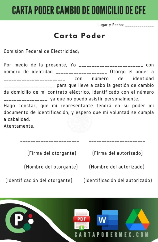 Carta Poder para Cambio Domicilio CFE 1 carta poder cambio domicilio cfe