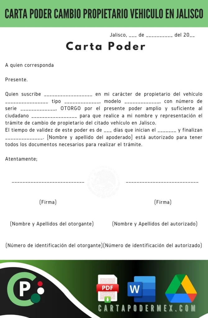 carta poder cambio de propietario en jalisco