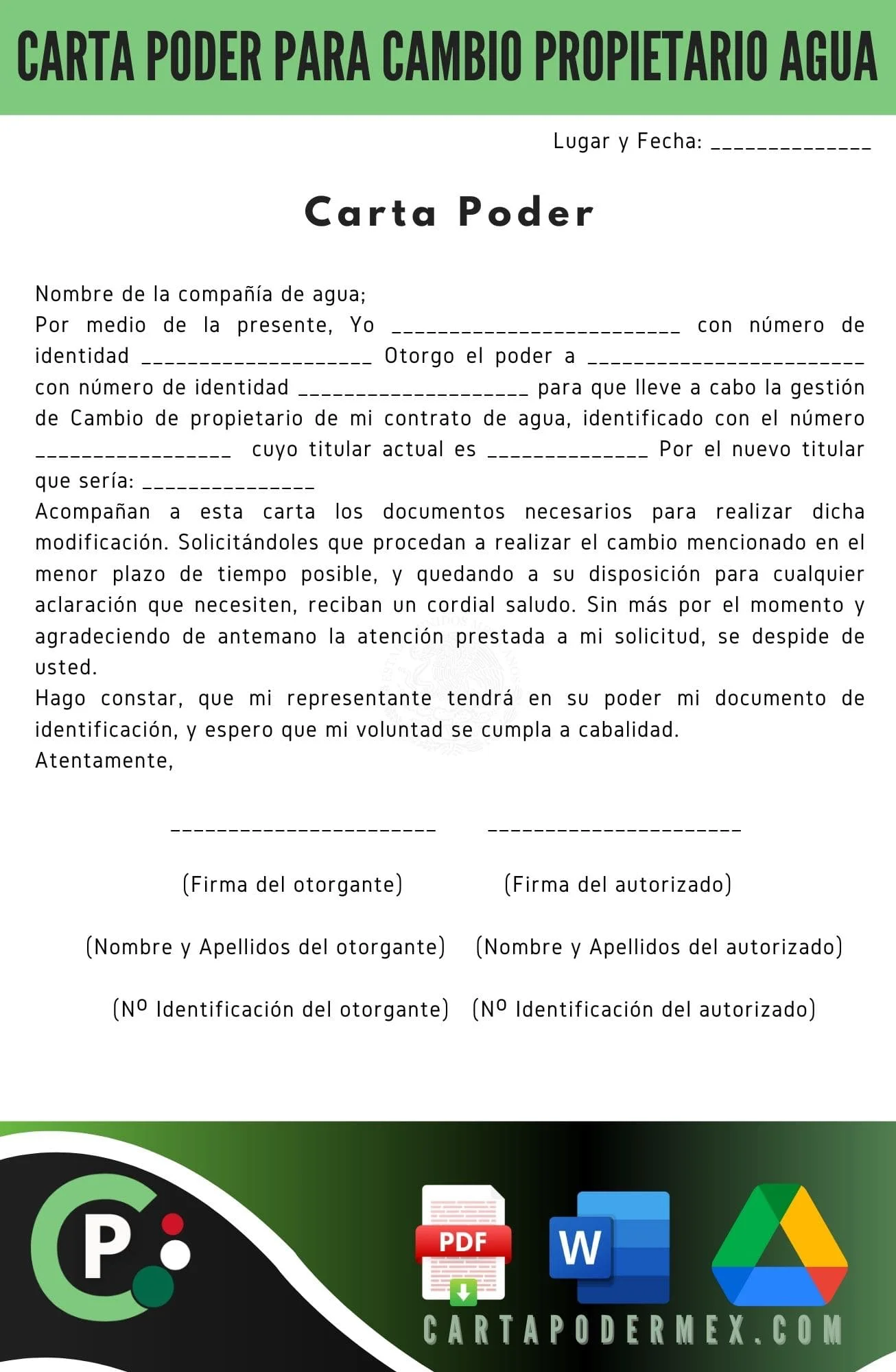 Carta Poder Para Cambio De Propietario De Agua Guia 2023