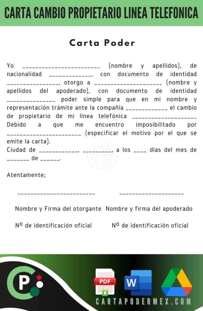 carta poder para cambio propietario de linea telefonica