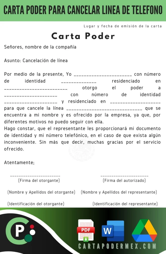 carta de poder para cancelar linea de telefono en mexico