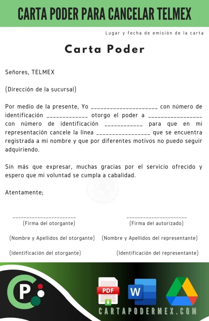 carta poder para cancelar telmex