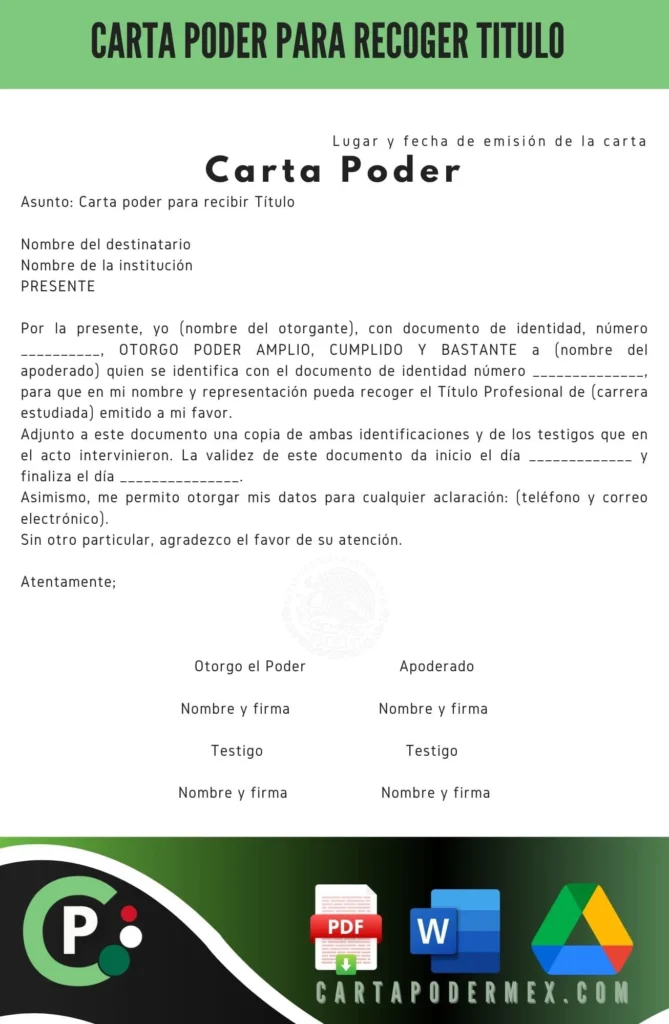 carta poder para recoger titulo