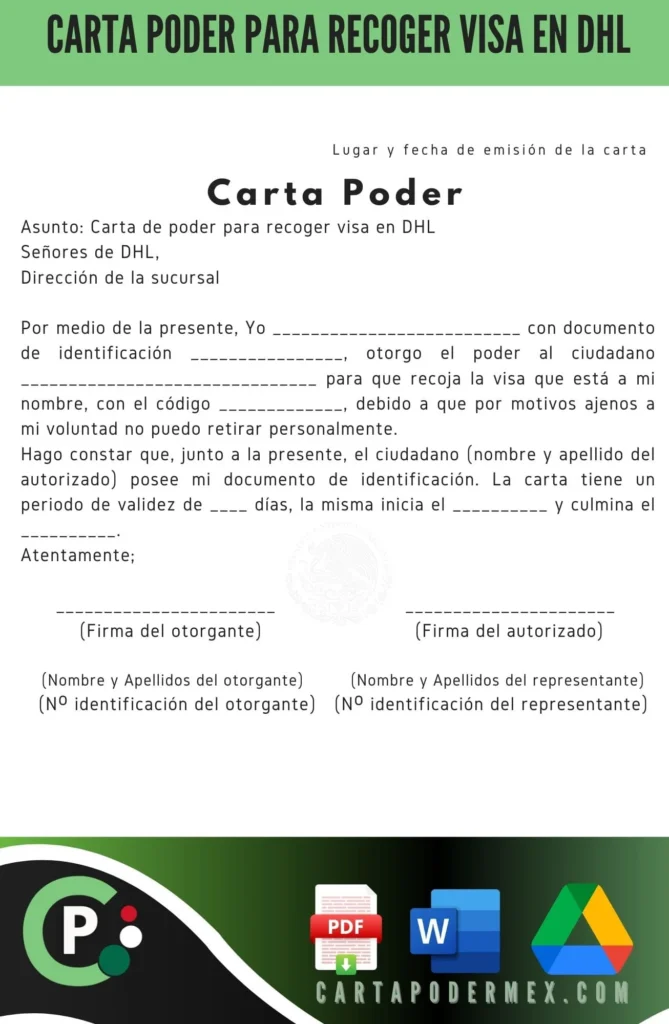 carta poder para recoger visa en dhl